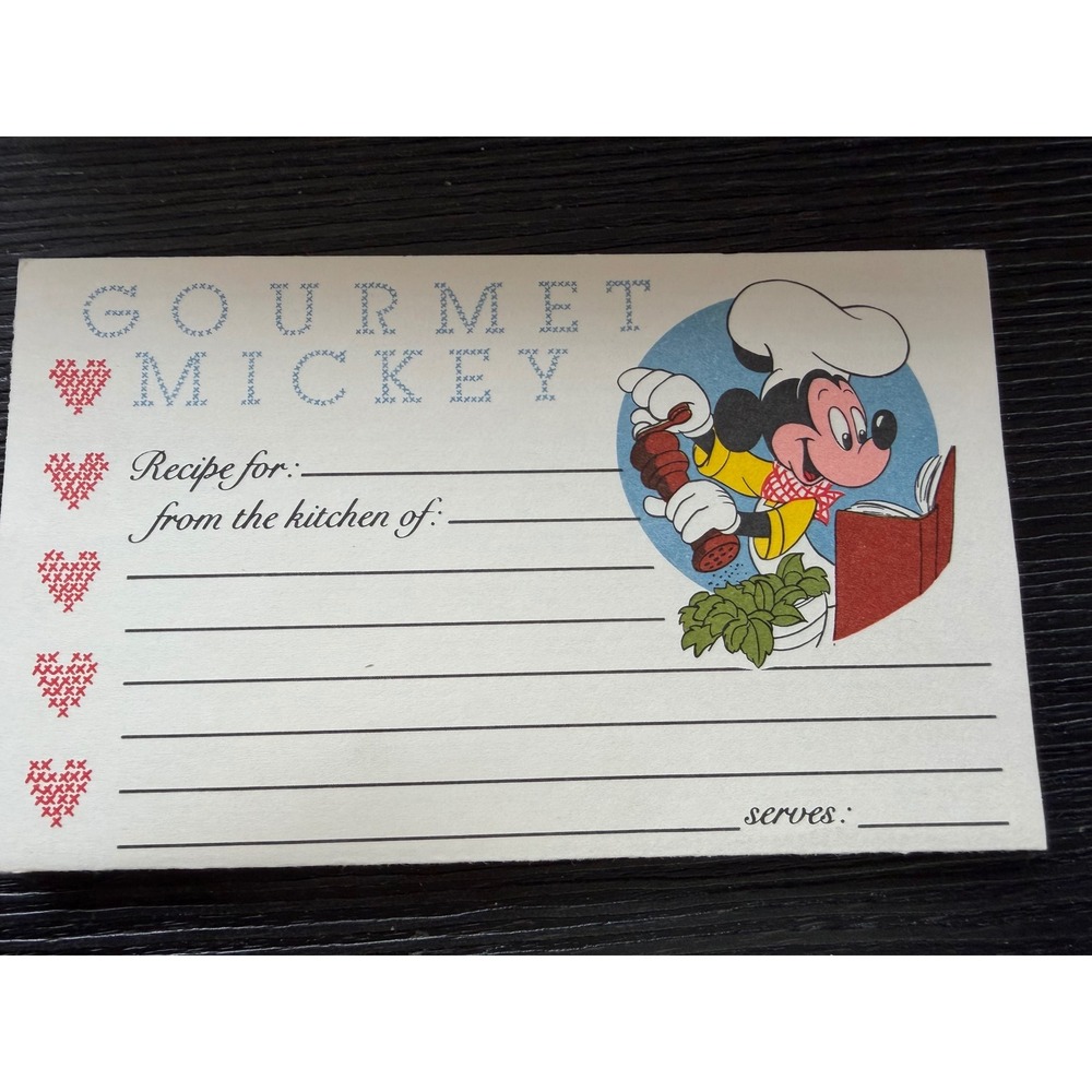 Disney Gourmet Mickey Mouse Recipe Cards Vintage Chef Mickey Kitchen Stationery